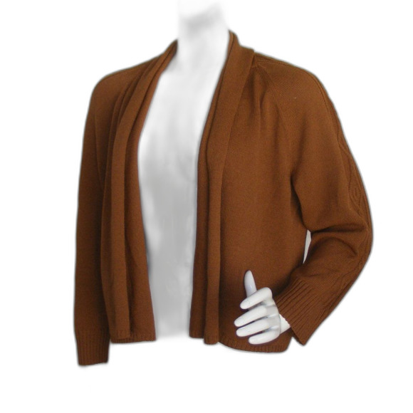 ST.JOHN SPORT Sweater, XL, Brown Knit, Long sleeve, Open front, Textured sleeve - Picture 3 of 14